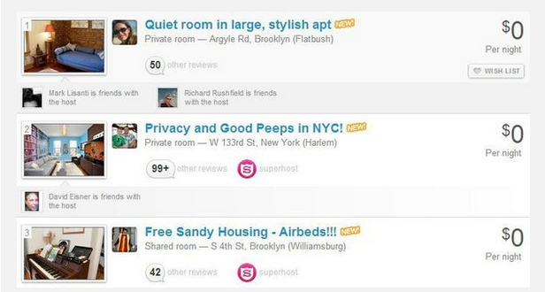 Airbnb Hurricane Sandy