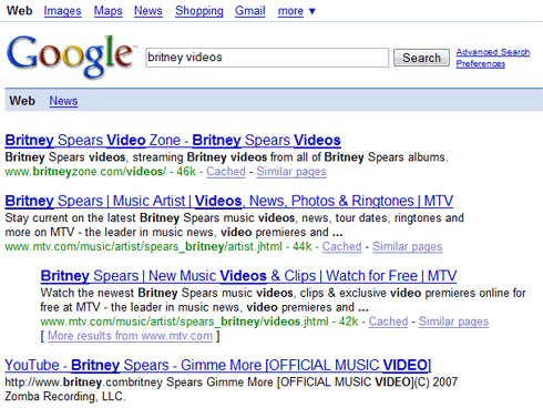 Britney Video Search at Google