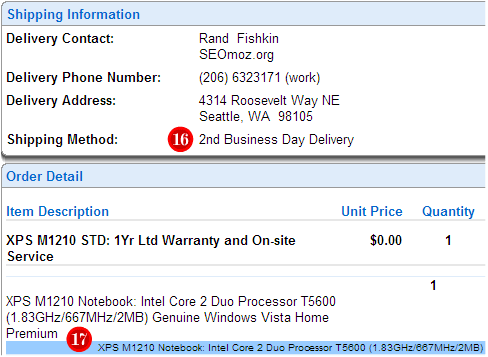 Dell Order Confirmation Screenshot