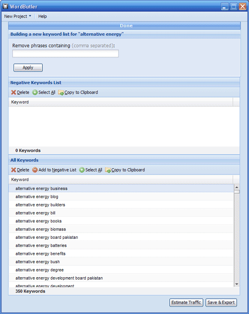 WordButler - Keyword List Creation