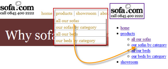 Live nav example on Sofa.com