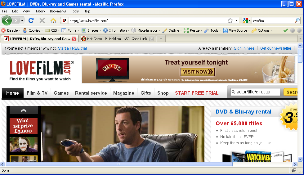 LoveFilm's front page