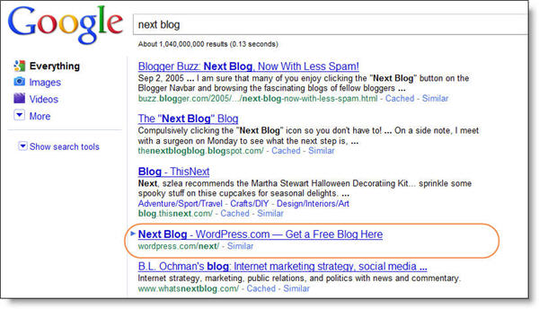 WordPress Next Blog SERP