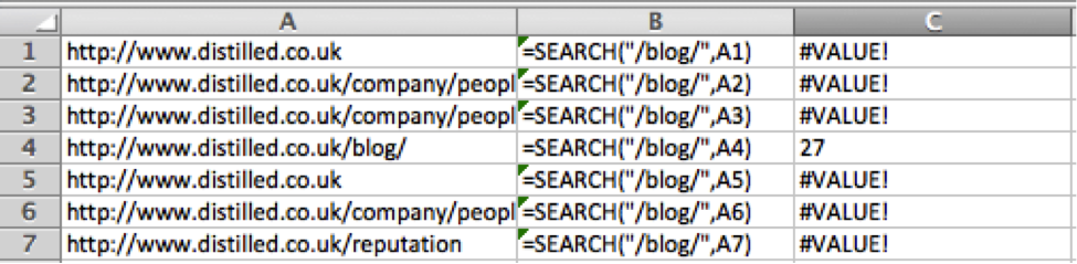 Excel SEARCH function at work