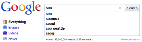 Querying for SEOmoz in Google Instant