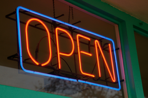 Red and blue lit neon sign