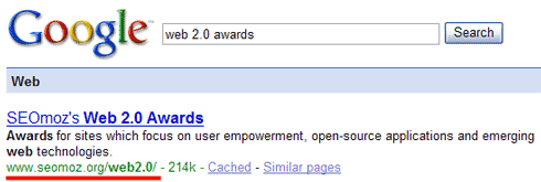 URL appearing in search results