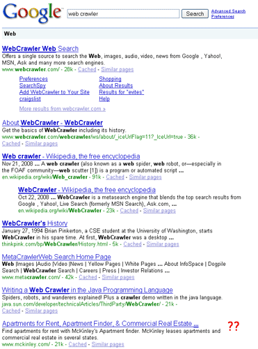 Web Crawler SERPs at Google