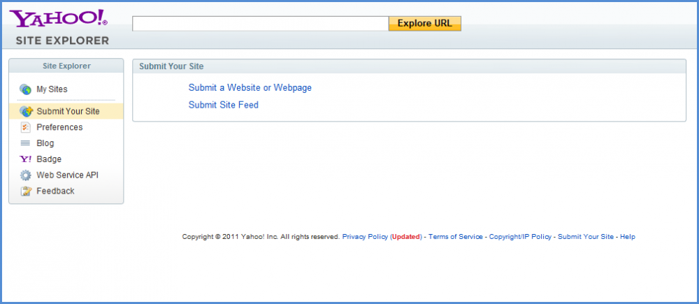 Yahoo SIte Explorer Submission Screenshot